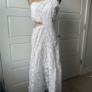 Lost + Wander White Eyelet Floral One Shoulder Dress